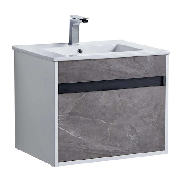FINE FIXTURES Alpine 24 in. W x 18.11 in. D x 19.75 in. H Bathroom Vanity Side Cabinet in Slate Gray Marble with White Ceramic Top