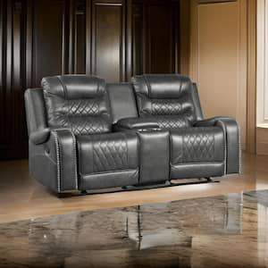 77.5 in. Flared Arm Faux Leather Rectangle Manual Loveseat Recliner Sofa in Gray