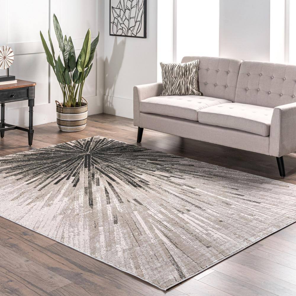 Beige and Black Abstract Synthetic 5' x 8' Area Rug