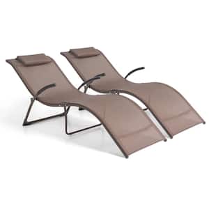Brown 2-Piece Folding Metal Outdoor Chaise Lounge