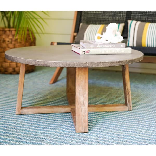 Leisure Made Athens Round Cement, Concrete And Wood Outdoor Coffee Table