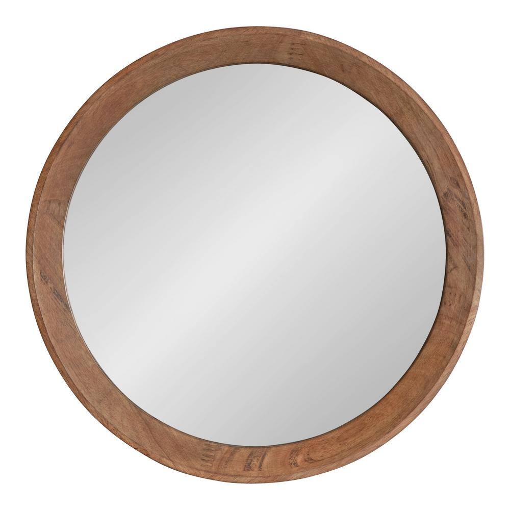 24-Inch Round Brown Wood Framed Vanity Mirror