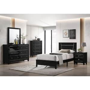 6-Drawer Black Crossing Dresser with Mirror 72.76 in. H X 57.5 in. W X 16.25 in. D
