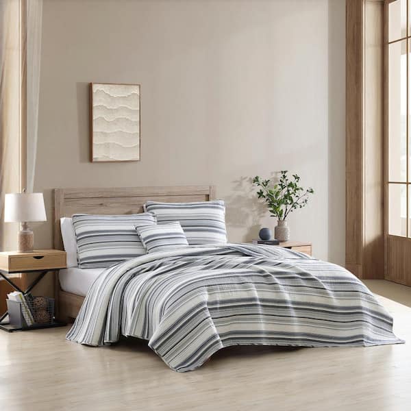 Fresno 4-Piece Blue Cotton King Bonus Quilt Set
