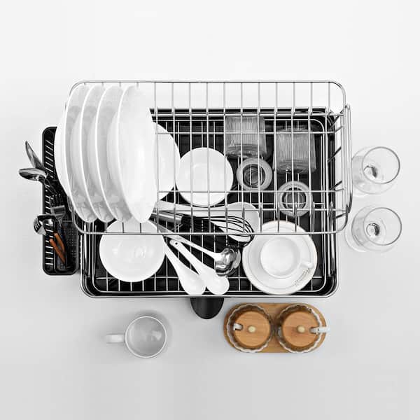 happimess Simple 20.5 in. Stainless Steel/White with Swivel Spout Tray and  Wine Glass Holder, Dish Rack DSH1003B - The Home Depot
