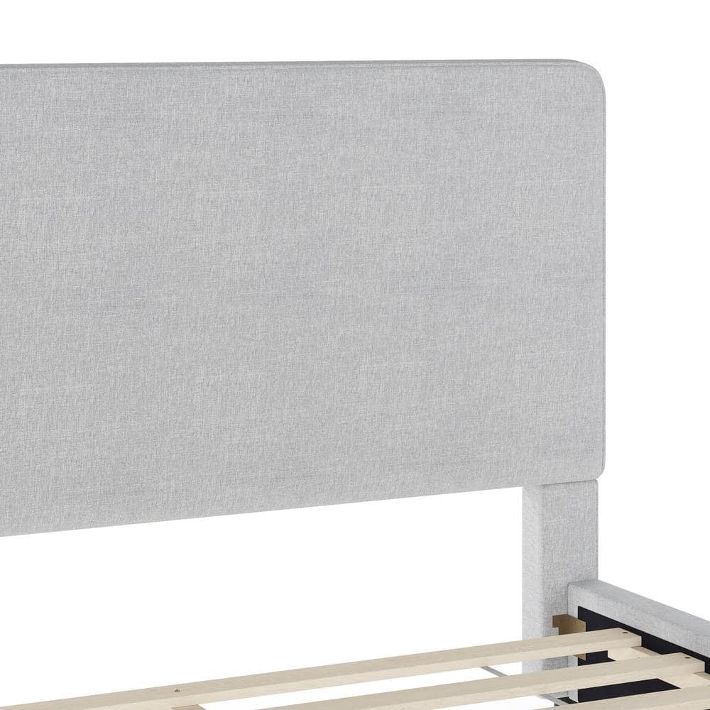 King Gray Linen Upholstered Platform Bed with Wood Frame