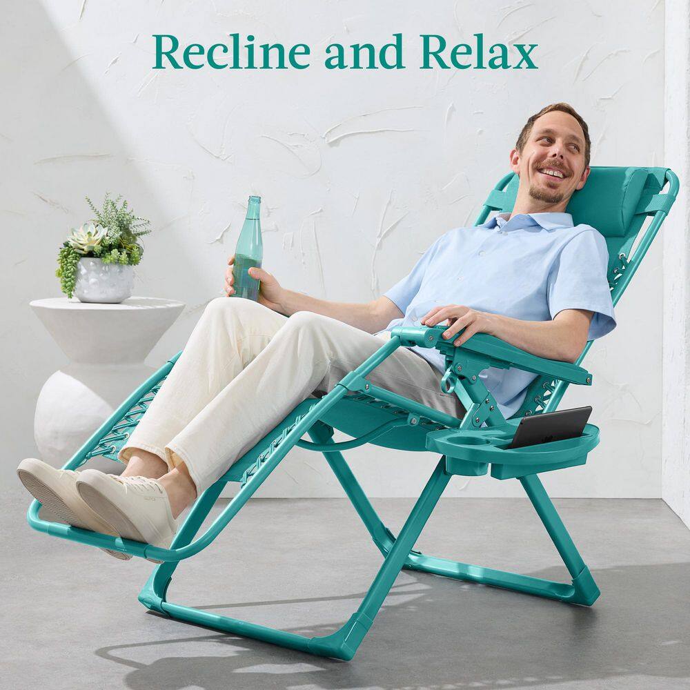 Caribbean Blue Steel Zero Gravity Beach Lounger with Tray