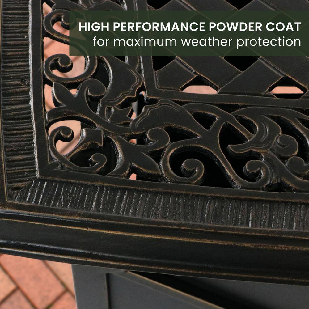 Bronze Cast Aluminum Square Patio Table with Umbrella Holder