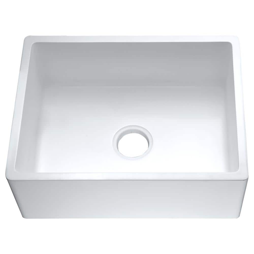 Glossy White Stone Single Bowl Farmhouse Kitchen Sink