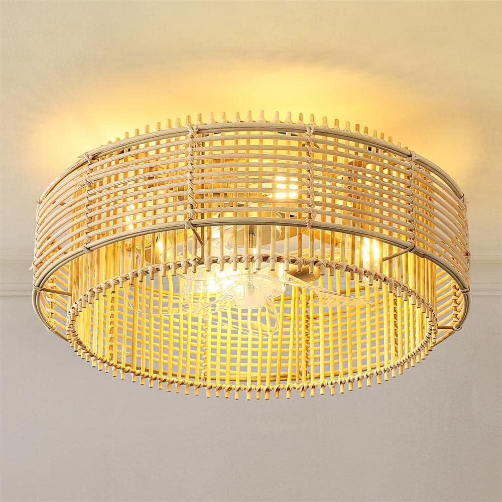 19 in. Indoor Rattan-Style Gold Flat Round Ceiling Fan with Light and Remote Control 6-Speed Reversible Motor price history on PriceWatchPro