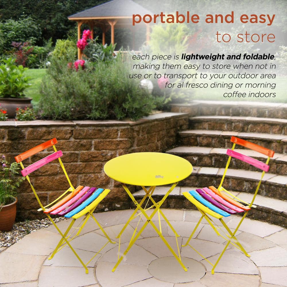 Vibrant Rainbow Steel Foldable 3-Piece Bistro Set