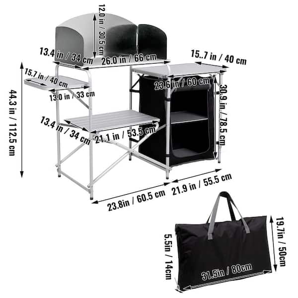 Grey Portable Outdoor Camping Storage Cabinet Folding Organizer Kitchen  Table W/3-Shelves and Carry Bag For BBQ 35 in. H