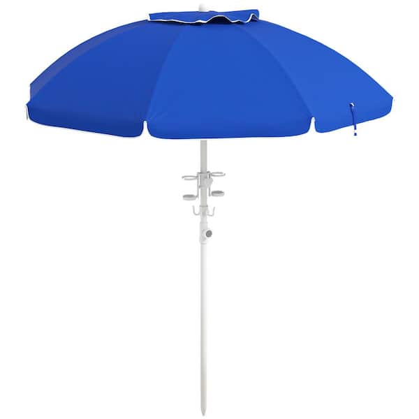 Unbranded 5.7 ft. Beach Umbrella with Tilt, Adjustable Height, UV 40 Ruffled Outdoor Umbrella with Vented Canopy in Blue