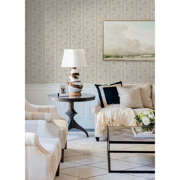 Brown Edgemoor Taupe Jacobean Stripe Wallpaper Sample