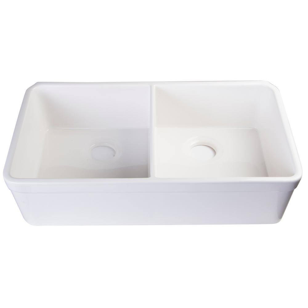 32'' White Double Bowl Fireclay Farmhouse Kitchen Sink