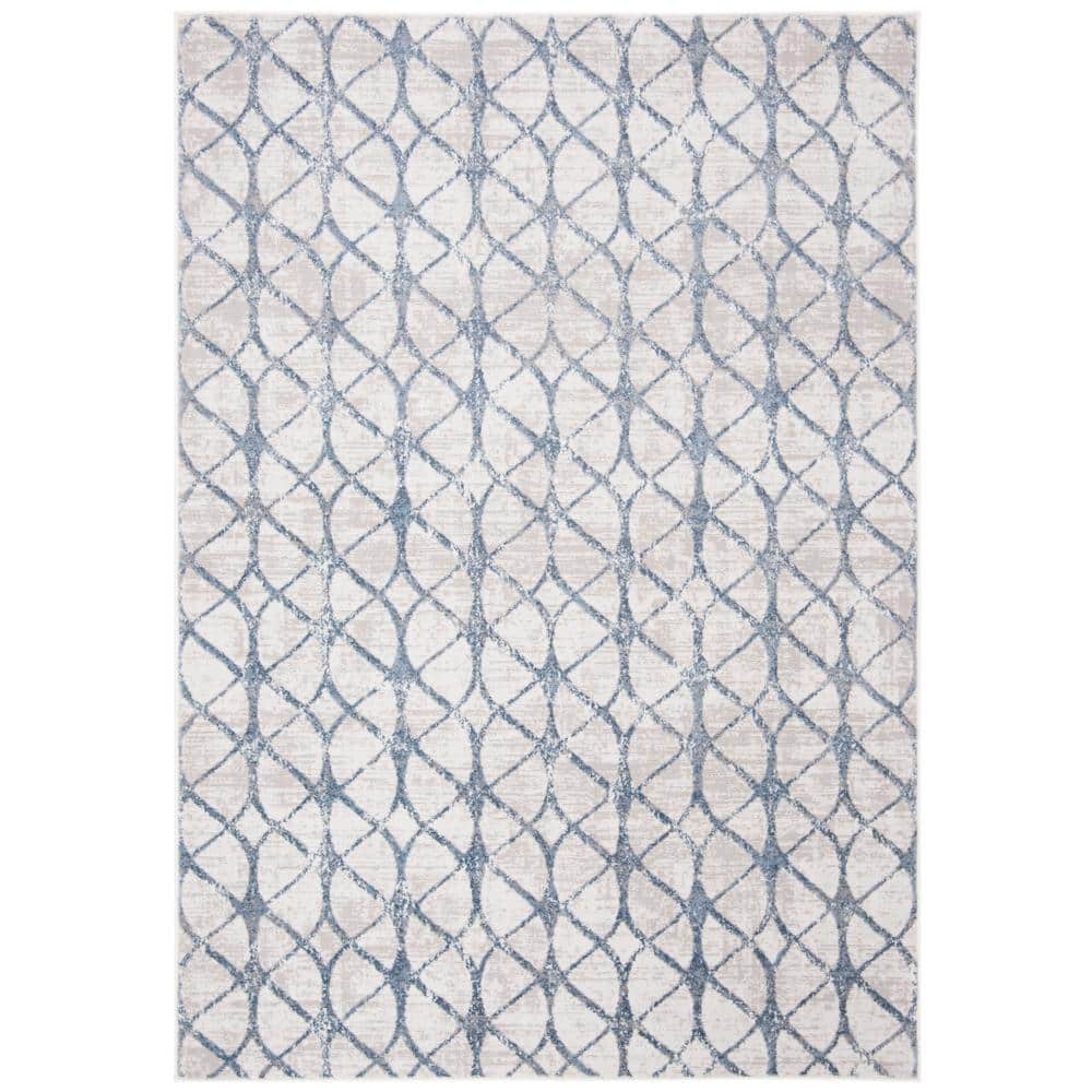 Amelia 4' x 6' Grey and Blue Geometric Synthetic Rug