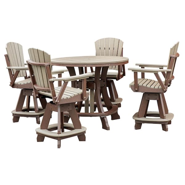 Adirondack Series Tudor Brown 5 Piece Poly Resin Round Counter Height Outdoor Dining Set