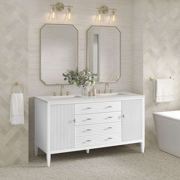 James Martin Vanities Myrrin 60.0 in. W x 23.5 in. D x 34.06 in. H Bathroom Vanity in Bright White with Lime Delight Silestone Quartz Top