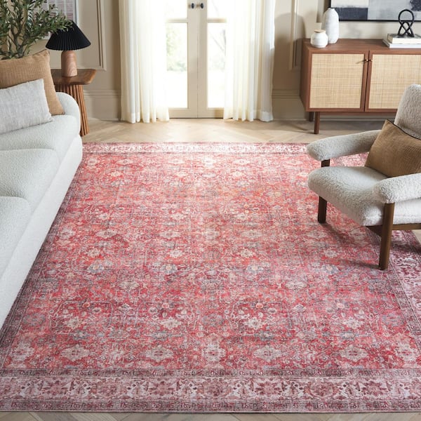 Vintage Serapi Red/Navy 8 ft. x 10 ft. Machine Washable Distressed Floral Border Area Rug