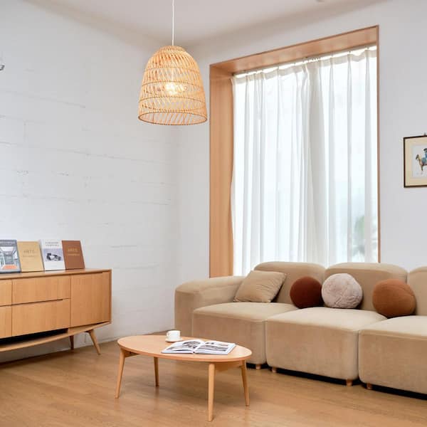 2-Light White Chandelier with Bamboo Shade