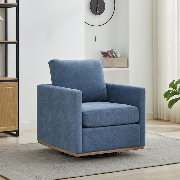 Firo Modern Blue Chenille Upholstered 360° Swivel Accent Arm Chair