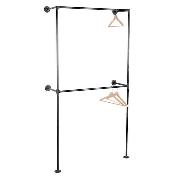 PIPE DECOR 1/2 in. x 3.2 ft. L Black Pipe 2-Tier Wall Mounted Clothing Rack Kit