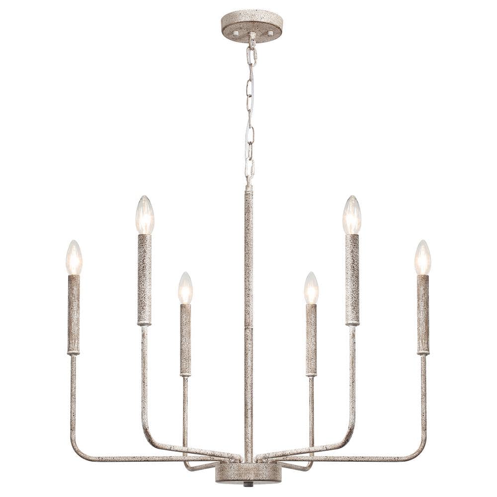 6-light Distressed Vintage White with Black Rust Spot Candlestick Chandelie