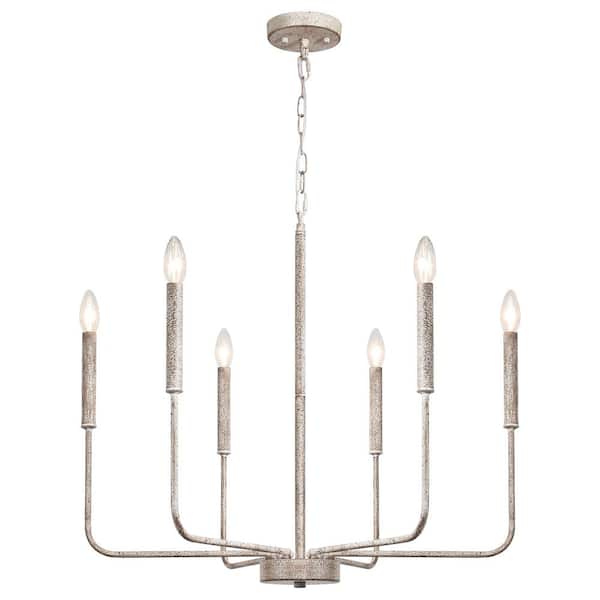ADSENSTY 6-light Distressed Vintage White with Black Rust Spot Candlestick Chandelier for Kitchen with no bulbs included