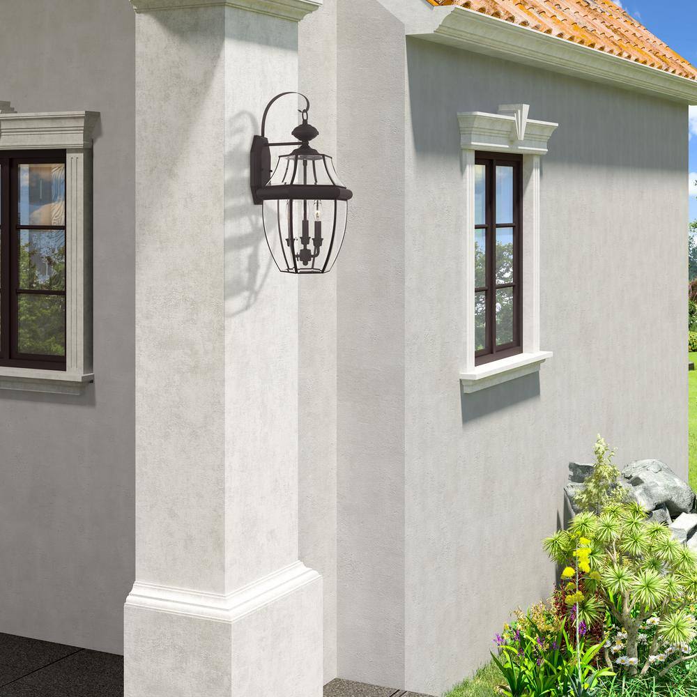 Bronze 3-Light Outdoor Wall Lantern with Clear Beveled Glass