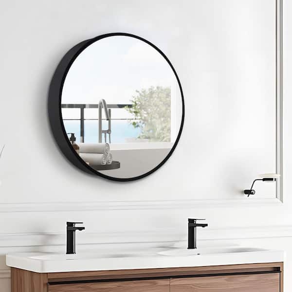 24 in. W x 24 in. H Matte Black Metal Framed Round Surface Mount Bathroom Medicine Cabinet with Mirror