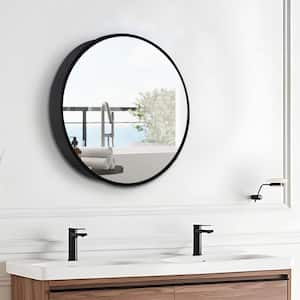 24 in. W x 24 in. H Round Black Metal Framed Wall Recessed/Surface Mount Bathroom Medicine Cabinet with Mirror