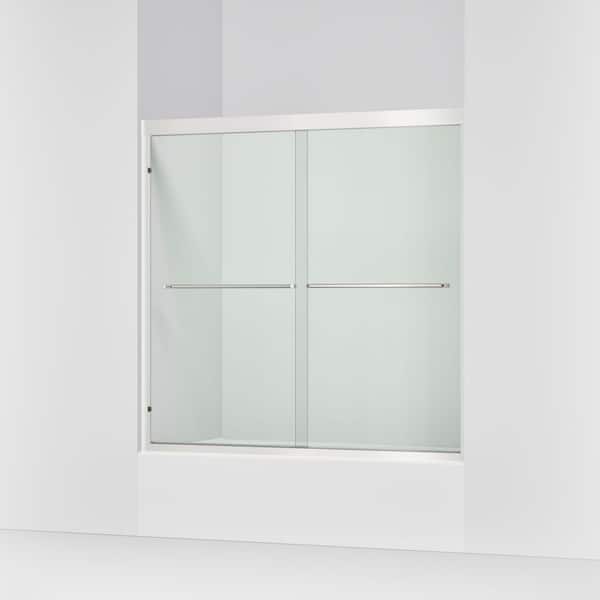 Lively 57-60 in. W x 58 in. H Frameless Sliding Tub Door in Polished Silver with 1/4 in. Thick Clear Tempered Glass