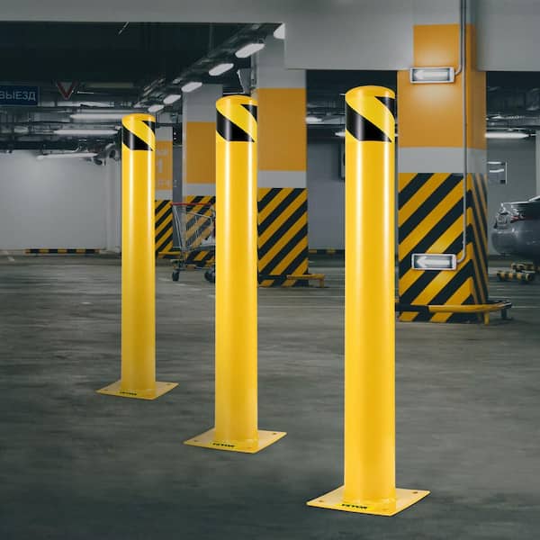 Safety Bollard Post, 42 in. H x 4.5 in. D Safety Barrier Bollard, Steel Safety Barrier with 4 Free Anchor Bolts