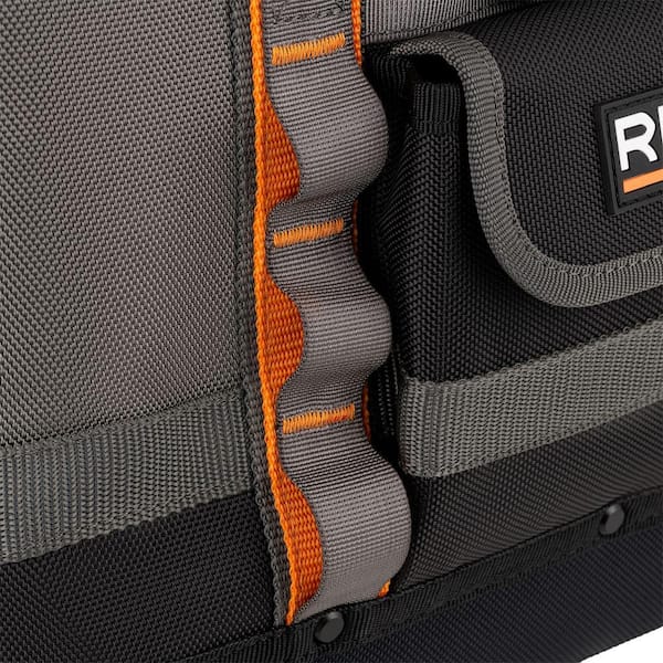 Ridgid 10 in. 19 Pocket Professional Grade Small Parts Organizer Tool Bag, Orange/Black/Gray