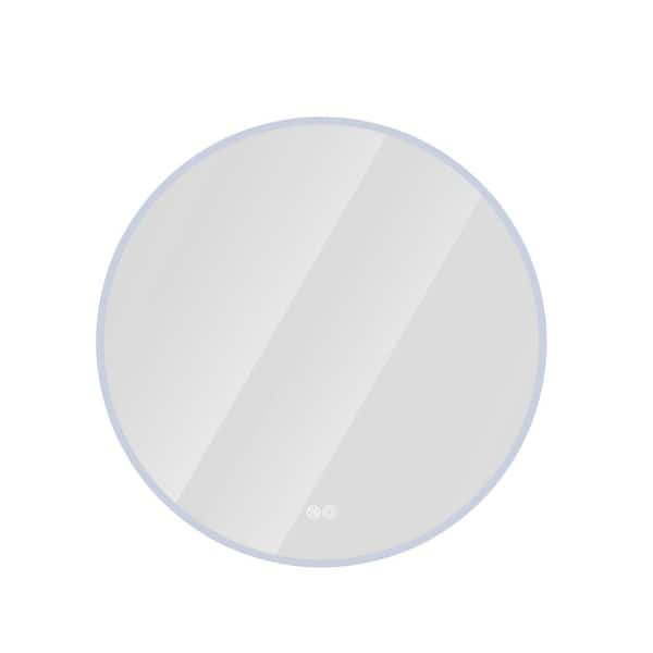 Unbranded Dimmable 32 in. W x 32 in. H Round Frameless Tilt Wall Bathroom Vanity Mirror in Silver
