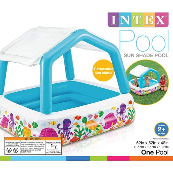 Square 62 in. x 48 in. Deep Inflatable Ocean Scene Sun Shade Kids Swimming Pool with Canopy