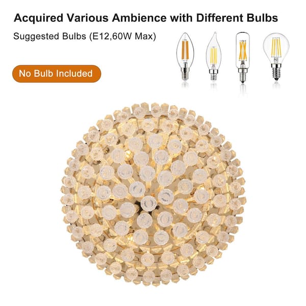 目利きの金時 Logmey 6-Light Gold Crystal Chandelier 3-Tier Round Flush