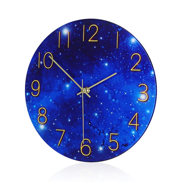 Oumilen 12 in. Starry Night Analog Non Ticking Blue Glass Wall