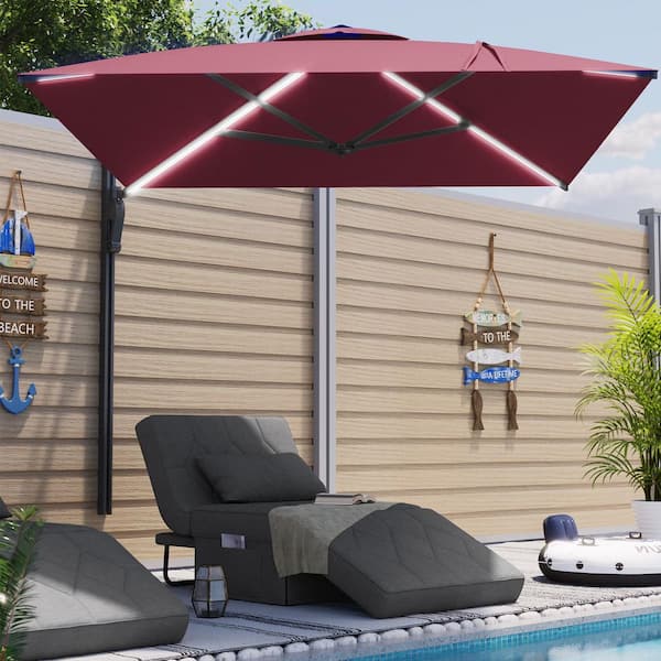 10 ft patio wall mounted umbrella AECOJOY 10 ft. Metal Cantilever Large Wall Mounted Solar Patio Umbrella in  Red 19020RD-HD01