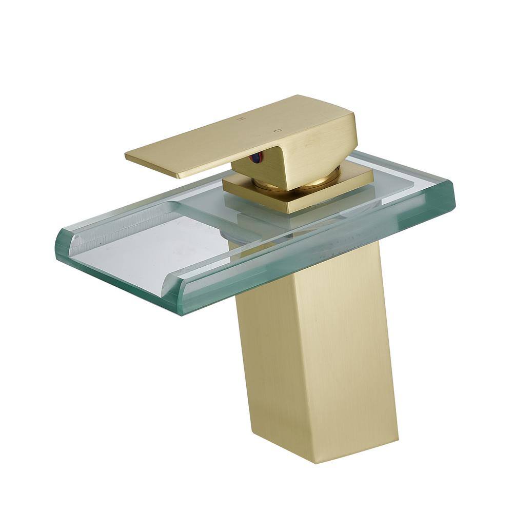 Brass Single Handle Single Hole Bathroom Faucet with Water Supply Hoses and LED Temperature Sensor Light in Brushed Gold price history on PriceWatchPro