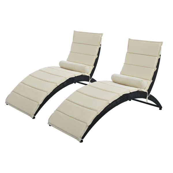 Utopia 4niture Fabio 2-Piece Wicker Outdoor Chaise Lounge with Beige Cushions and Bolster Pillow