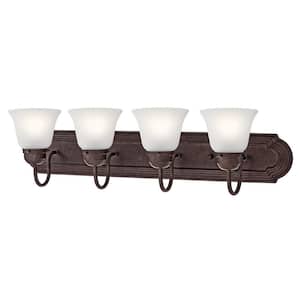 Independence 30 in. 4-Light Tannery Bronze Traditional Bathroom Vanity Light with Frosted Glass Shade