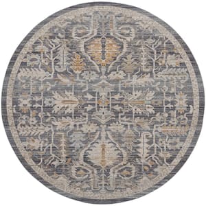 Lynx Navy Multicolor 8 ft. x 8 ft. All-over design Transitional Round Area Rug