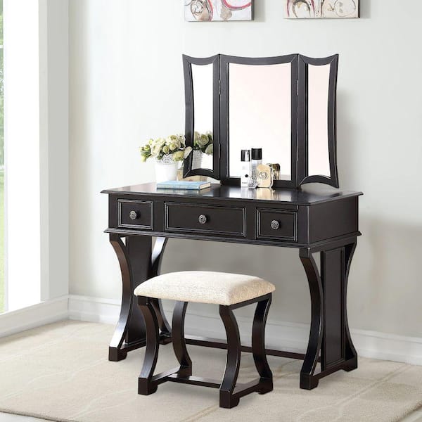 Benjara Modish Black Vanity Set, Vanity Table No Mirror