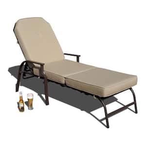 Maya Dark Brown 1-Piece Metal Outdoor Chaise Lounge with Beige Color Cushion