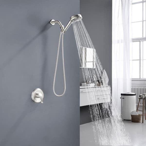 Single Handle 7-Spray Shower Faucet 2.5 GPM with Pressure Balance Valve and ABS Hand Shower in Brushed Nickel