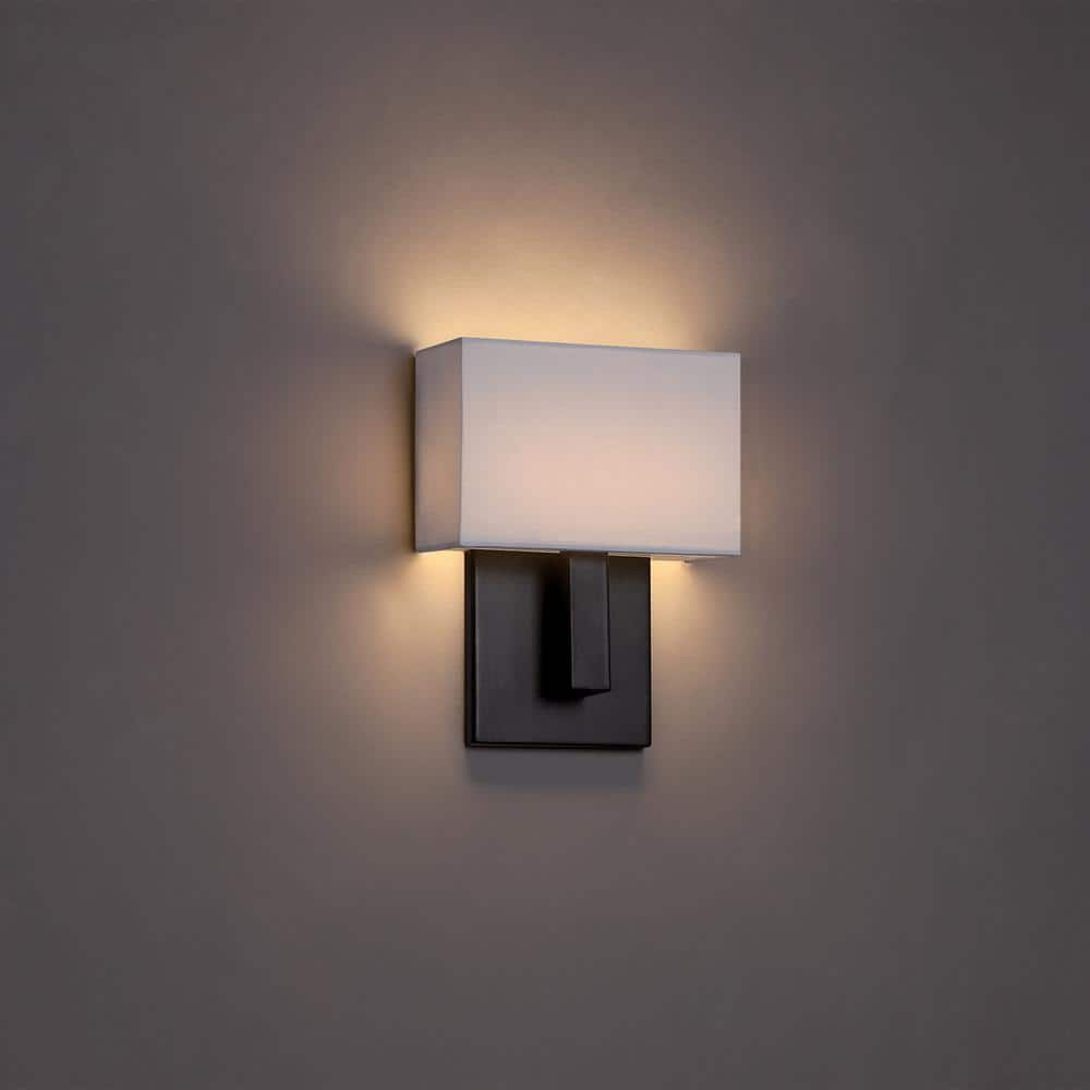 Manhattan 7" Bronze LED Wall Sconce with White Fabric Shade