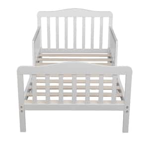 Wooden White Baby Toddler Bed with Safety Guardrails