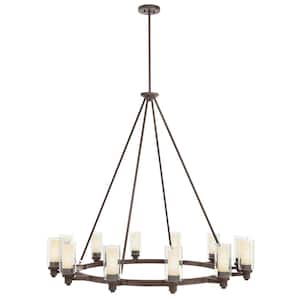 Circolo 44.5 in. 12-Light Olde Bronze Contemporary Shaded Circle Chandelier for Dining Room