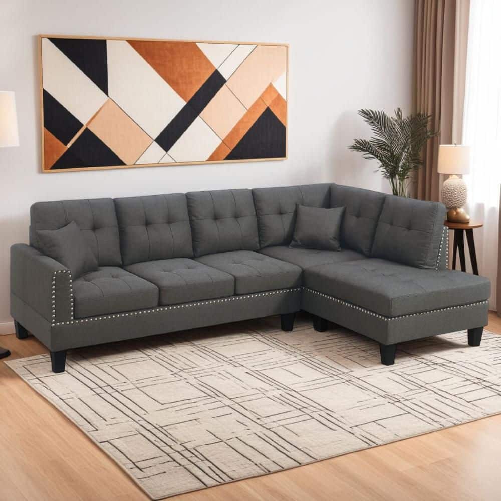 arflex クッション ENA クラス2 ブラウン Benjara Ena 66 in. Round Arm 2-Piece Linen L-Shaped Sectional Sofa